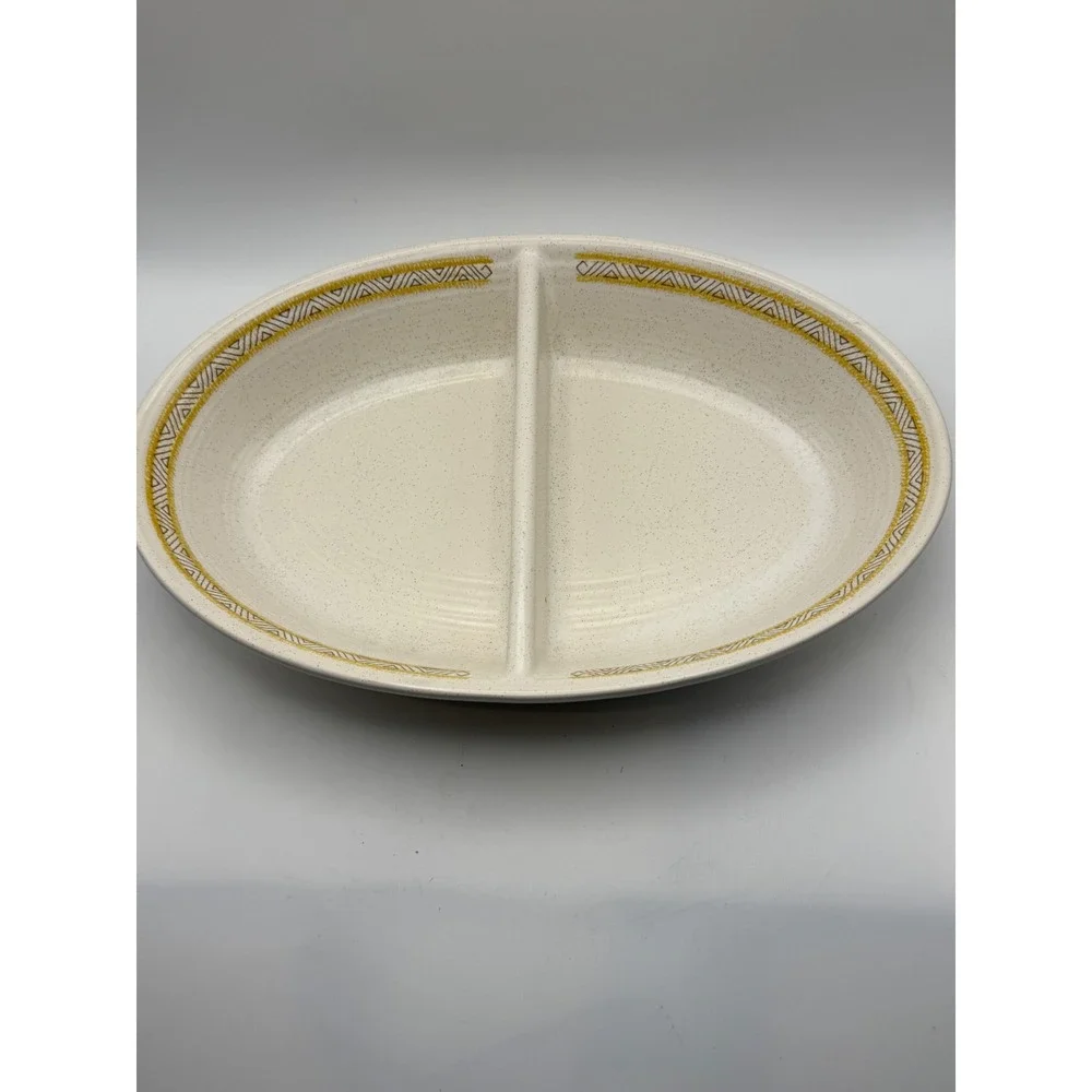 Vtg Franciscan Toasted Sand‎ Divided Oval Vegetable Bowl Speckled Yellow USA